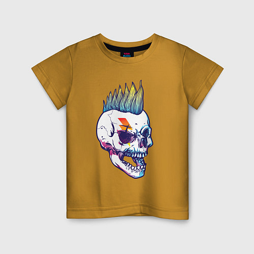 Детская футболка Череп-панк с ирокезом / Горчичный – фото 1