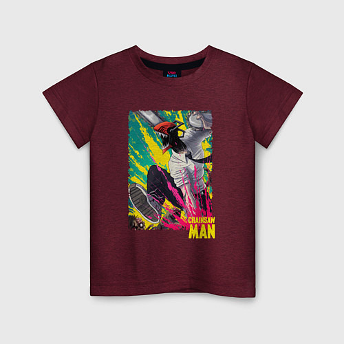 Детская футболка Denji art / Меланж-бордовый – фото 1