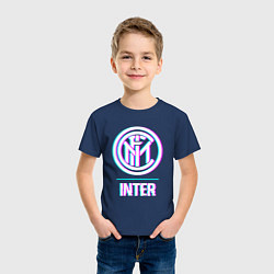 Футболка хлопковая детская Inter FC в стиле glitch, цвет: тёмно-синий — фото 2