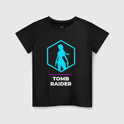 Футболка хлопковая детская Символ Tomb Raider в неоновых цветах, цвет: черный