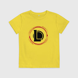 Футболка хлопковая детская Символ League of Legends и красная краска вокруг, цвет: желтый