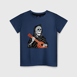 Футболка хлопковая детская Череп в плаще играет на гитаре, цвет: тёмно-синий
