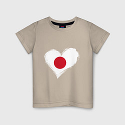 Футболка хлопковая детская Сердце - Япония, цвет: миндальный