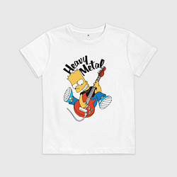 Футболка хлопковая детская Барт Симпсон - гитарист - heavy metal, цвет: белый