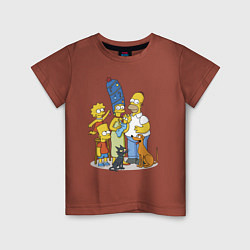 Футболка хлопковая детская Семейка Симпсонов встречает Новый Год!, цвет: кирпичный