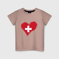 Футболка хлопковая детская Сердце - Швейцария, цвет: пыльно-розовый