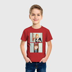 Футболка хлопковая детская Макима стучится в дверь - Мем адаптация, цвет: красный — фото 2