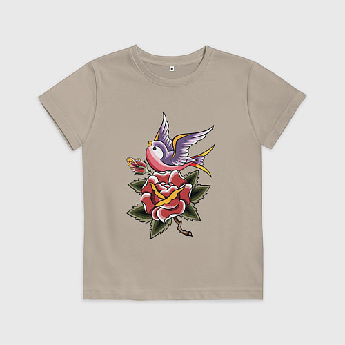 Детская футболка Птица с розой / Миндальный – фото 1