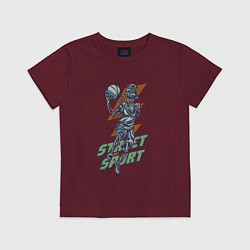 Футболка хлопковая детская Скелет играет в стритбол, цвет: меланж-бордовый