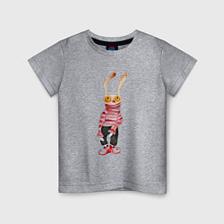 Футболка хлопковая детская Заяц в свитере, цвет: меланж