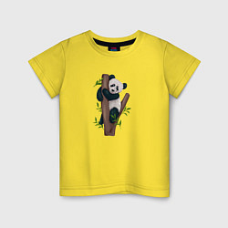 Футболка хлопковая детская Панда висит на дереве, цвет: желтый