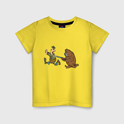 Футболка хлопковая детская Медведь гонится за охотником, цвет: желтый