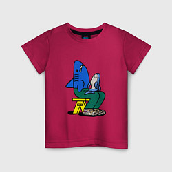 Футболка хлопковая детская Акула сидит на стуле, цвет: маджента