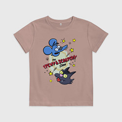 Футболка хлопковая детская Симпсоны - шоу Щекотки и Царапки, цвет: пыльно-розовый