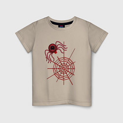Футболка хлопковая детская Стилизованный под брошку паук на паутине, цвет: миндальный