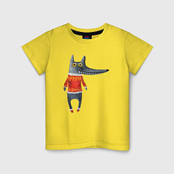 Футболка хлопковая детская Серый волк в оранжевом свитере, цвет: желтый
