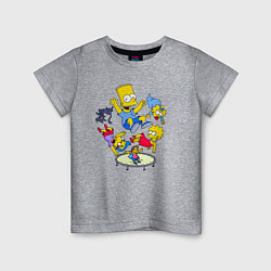 Футболка хлопковая детская Персонажи из мультфильма Симпсоны прыгают на батут, цвет: меланж