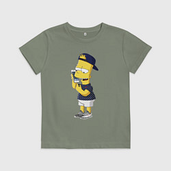 Футболка хлопковая детская Барт Симпсон болтает по мобильнику, цвет: авокадо