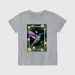 Футболка хлопковая детская Колибри в тропиках, цвет: меланж
