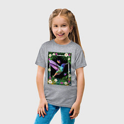 Футболка хлопковая детская Колибри в тропиках, цвет: меланж — фото 2