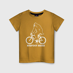 Футболка хлопковая детская Бигфут на велосипеде, цвет: горчичный