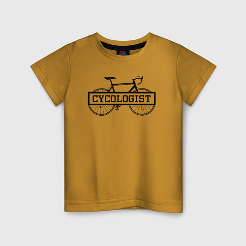 Детская футболка Cycologist - велосипедист / Горчичный – фото 1