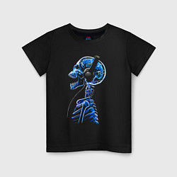 Футболка хлопковая детская Скелет в наушниках - меломан, цвет: черный