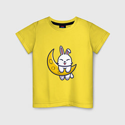 Футболка хлопковая детская Кролик на луне, цвет: желтый