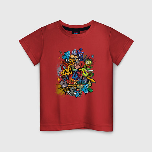 Детская футболка Граффити лицо и монстрики / Красный – фото 1