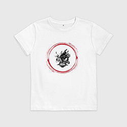 Футболка хлопковая детская Символ Cyberpunk 2077 и красная краска вокруг, цвет: белый