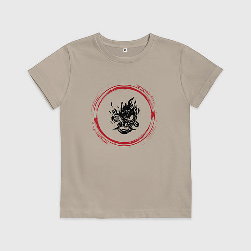 Детская футболка Символ Cyberpunk 2077 и красная краска вокруг / Миндальный – фото 1