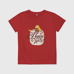 Футболка хлопковая детская Волшебница с котиком на метле Happy Witch, цвет: красный