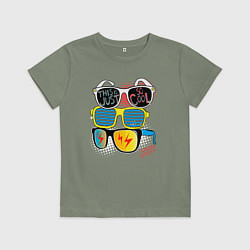 Футболка хлопковая детская Поп арт очки, цвет: авокадо