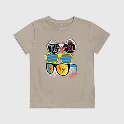 Футболка хлопковая детская Поп арт очки, цвет: миндальный
