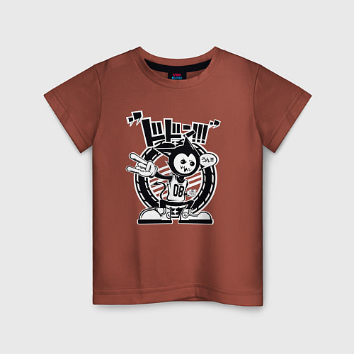 Детская футболка Кот-вратарь в сникерсах / Кирпичный – фото 1