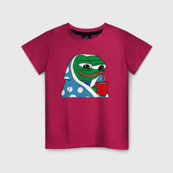 Футболка хлопковая детская Frog Pepe мем, цвет: маджента