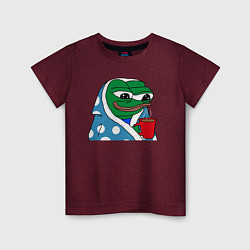 Футболка хлопковая детская Frog Pepe мем, цвет: меланж-бордовый