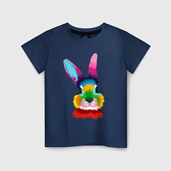 Футболка хлопковая детская Радужный кролик, цвет: тёмно-синий