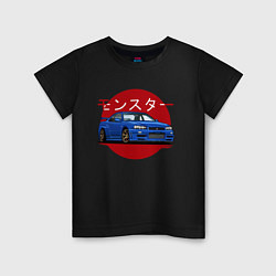 Футболка хлопковая детская Nissan Skyline R34 GT-R, цвет: черный