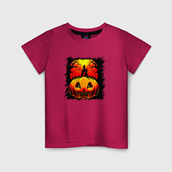 Футболка хлопковая детская Жуткая тыква на Хэллоуин, цвет: маджента