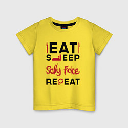 Футболка хлопковая детская Надпись: eat sleep Sally Face repeat, цвет: желтый