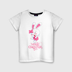 Футболка хлопковая детская Cute bunny, merry Christmas, цвет: белый
