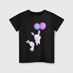 Футболка хлопковая детская Милые крольчата с воздушными шарами, цвет: черный