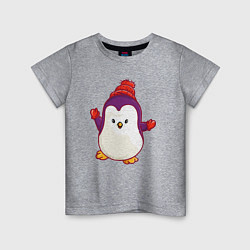 Футболка хлопковая детская Пингвин в шапке, цвет: меланж