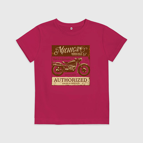 Детская футболка Ретро мотоцикл гранж / Маджента – фото 1