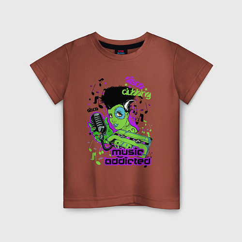 Детская футболка Девушка-монстр с микрофоном / Кирпичный – фото 1