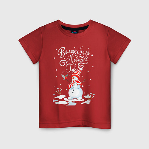 Детская футболка Новогодний снеговик / Красный – фото 1