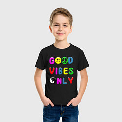 Футболка хлопковая детская Good vibes only, цвет: черный — фото 2