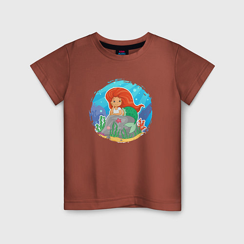 Детская футболка Маленькая русалочка на камне / Кирпичный – фото 1