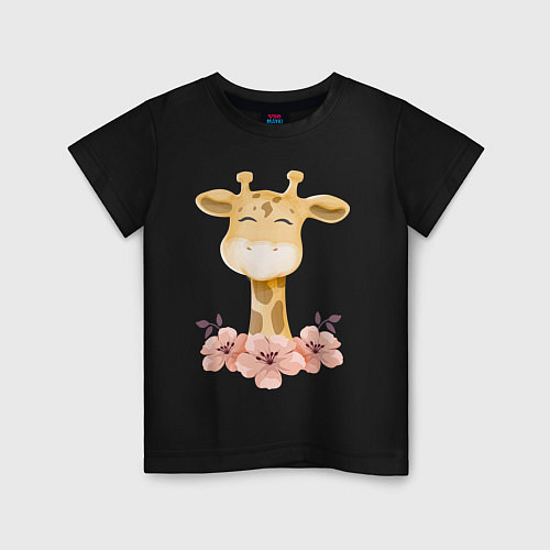 Детская футболка Милый жираф с цветими / Черный – фото 1